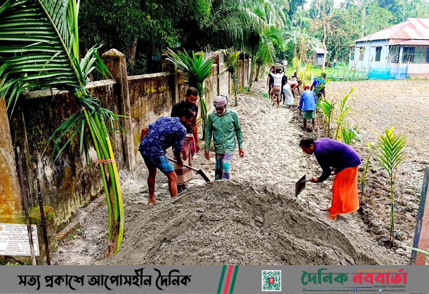 ঝালকাঠিতে এলাকাবাসীর স্বেচ্ছাশ্রমে রাস্তা নির্মাণ